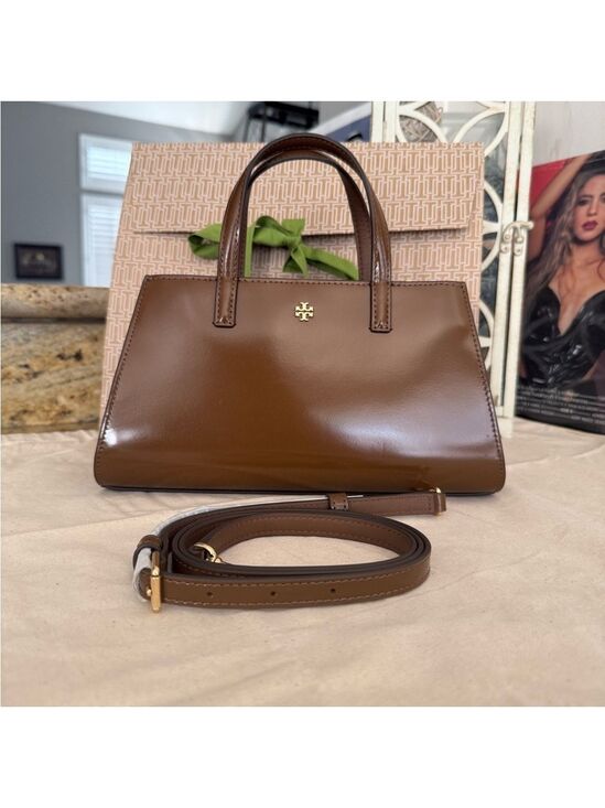 Tory Burch Handbags - New 450+ Tory Burch Emerson mini tote in rich walnut color Leathe